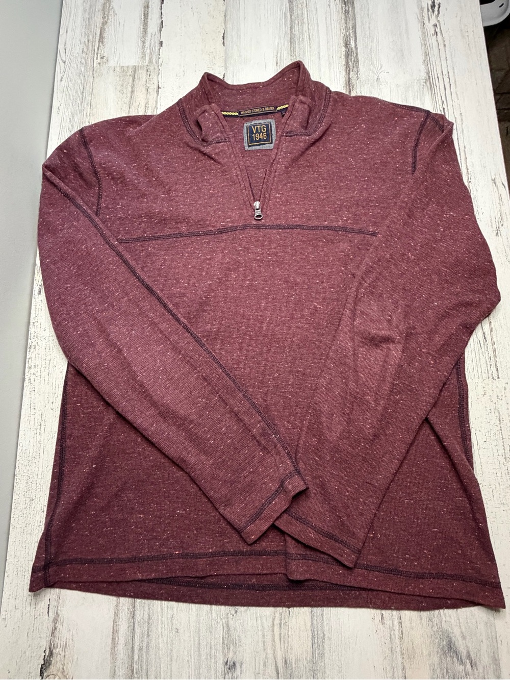 Vintage 1946 Washed Stoned & Beaten Mens L Burgundy 1/4 Zip Pullover